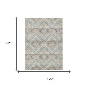 8 X 10 Ivory Beige Tribal Polyester Area Rug Stain Resistant for Indoor Outdoor Use