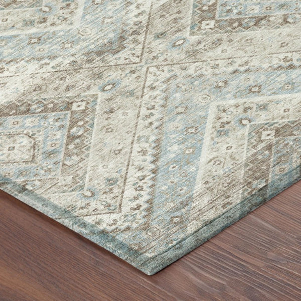9x12 Ivory Beige Tribal Polyester Area Rug Stain Resistant for Indoor Outdoor Use