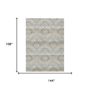 9x12 Ivory Beige Tribal Polyester Area Rug Stain Resistant for Indoor Outdoor Use
