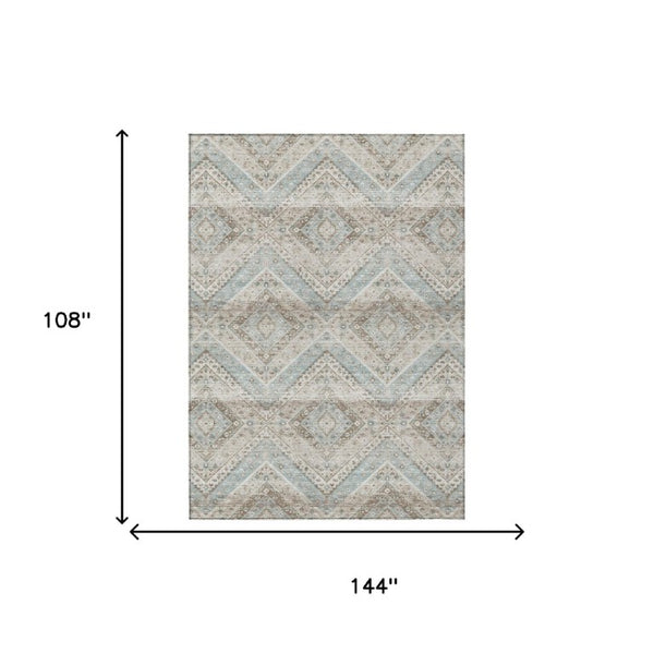 9x12 Ivory Beige Tribal Polyester Area Rug Stain Resistant for Indoor Outdoor Use
