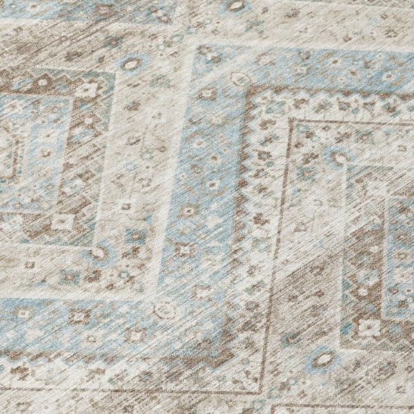 10 Ft X 14 Ft Ivory Beige Tribal Polyester Area Rug Washable for Patio or Living Room