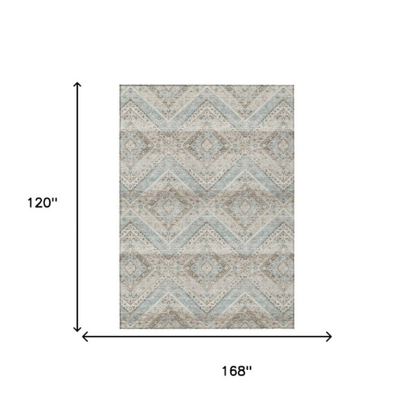 10 Ft X 14 Ft Ivory Beige Tribal Polyester Area Rug Washable for Patio or Living Room