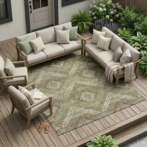 10 X 14 Tribal Polyester Indoor Outdoor Rug Stain Resistant Washable Patio Accent