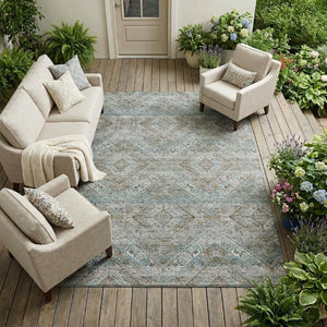 9x12 Tribal Polyester Area Rug Stain Resistant Washable for Patio or Living Room