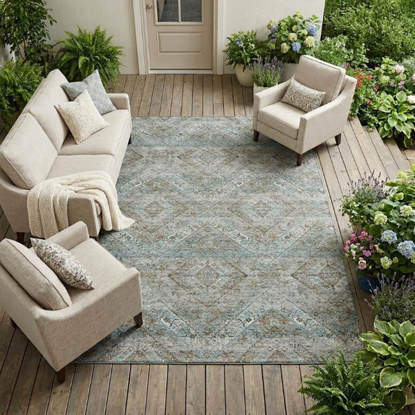 9x12 Tribal Polyester Area Rug Stain Resistant Washable for Patio or Living Room