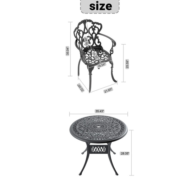 English Elm 5-piece Cast Aluminum Outdoor Dining Set with Relief Carved Frame and All-weather Cushions W1710S00545