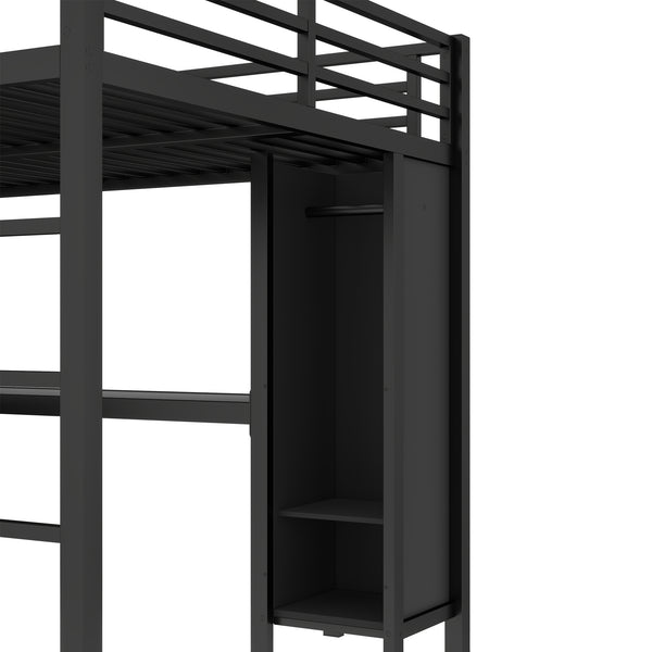 English Elm Metal Loft Bed With Wardrobe, L-Shaped Desk & Storage Cubes - Stylish Space-Saving Queen Solution W1580S00109