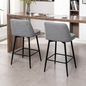 English Elm Counter Mid-Century Swivel Bar Stools Set of 2 – Upholstered Linen Seats, 360° Comfort, Metal Legs LIGHT GREY W2200P152176