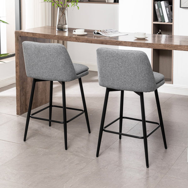 English Elm Counter Mid-Century Swivel Bar Stools Set of 2 – Upholstered Linen Seats, 360° Comfort, Metal Legs LIGHT GREY W2200P152176