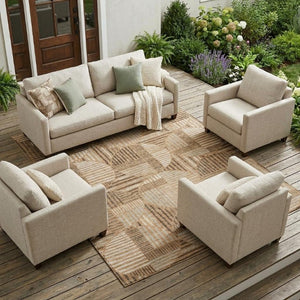 8x10 Geometric Polyester Area Rug Stain Resistant Indoor Outdoor Copper Khaki