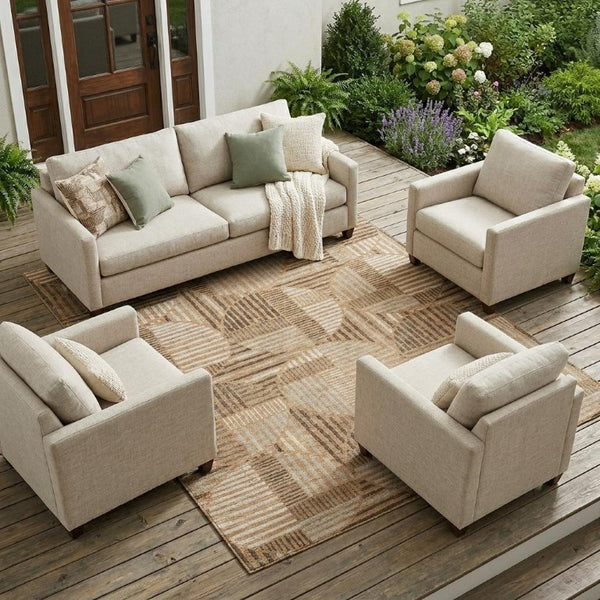 8x10 Geometric Polyester Area Rug Stain Resistant Indoor Outdoor Copper Khaki