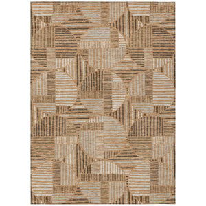 HomeRoots 8x10 Geometric Polyester Area Rug Stain Resistant Indoor Outdoor Copper Khaki 737107