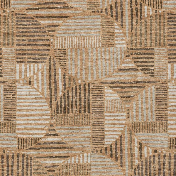 8x10 Geometric Polyester Area Rug Stain Resistant Indoor Outdoor Copper Khaki