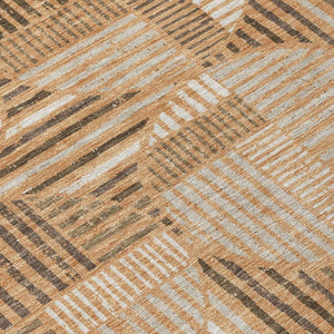 8x10 Geometric Polyester Area Rug Stain Resistant Indoor Outdoor Copper Khaki