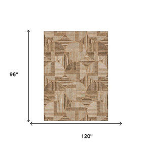8x10 Geometric Polyester Area Rug Stain Resistant Indoor Outdoor Copper Khaki