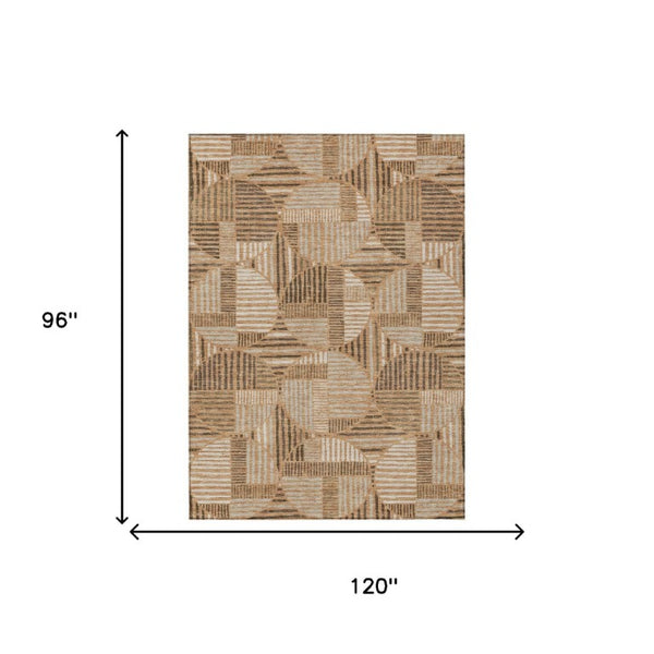 8x10 Geometric Polyester Area Rug Stain Resistant Indoor Outdoor Copper Khaki