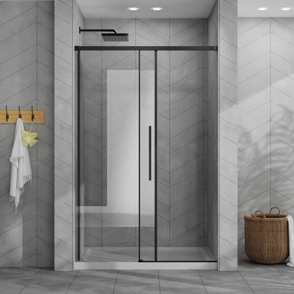English Elm Goodyo 48"X72" Modern Sliding Shower Door Combo With Durable Acrylic Base & Matte Black Hardware W1223S00030
