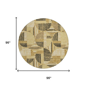 8 Foot Round Geometric Polyester Area Rug Washable Gold Blue Indoor Outdoor