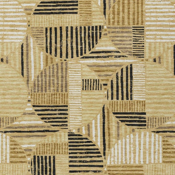 8 Ft X 10 Ft Gold Blue Geometric Polyester Washable Rug for Patio or Living Room