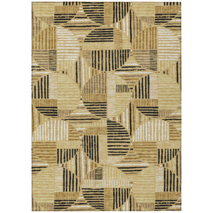 HomeRoots 9x12 Gold Blue Geometric Polyester Area Rug Washable for Indoor Outdoor Living 737126