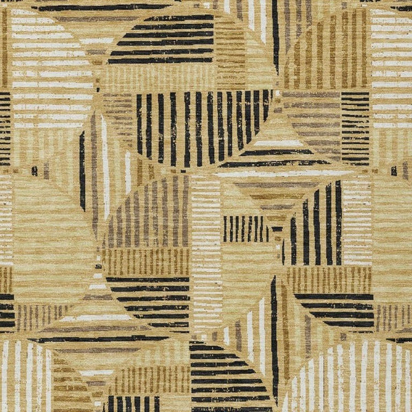 9x12 Gold Blue Geometric Polyester Area Rug Washable for Indoor Outdoor Living