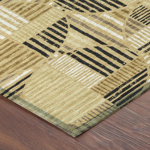 9x12 Gold Blue Geometric Polyester Area Rug Washable for Indoor Outdoor Living