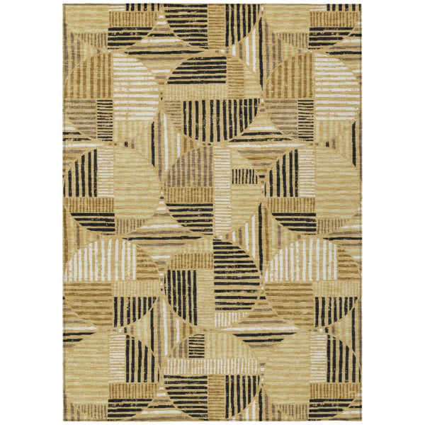 HomeRoots 10 X 14 Gold Blue Geometric Polyester Area Rug Washable for Indoor Outdoor Use 737127