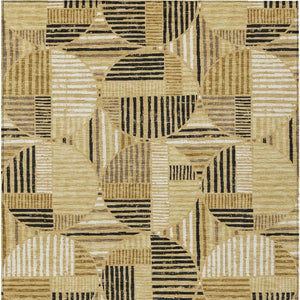 10 X 14 Gold Blue Geometric Polyester Area Rug Washable for Indoor Outdoor Use