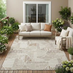 5x8 Ivory Graphite Geometric Polyester Area Rug Washable Stain Resistant Patio