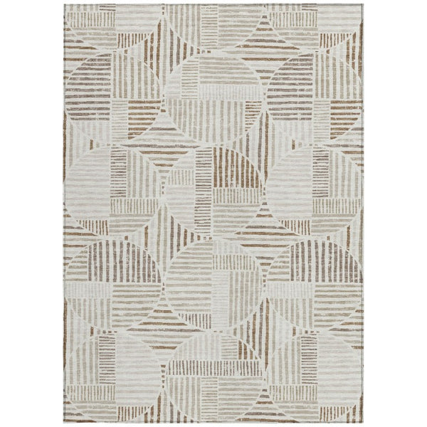 5x8 Ivory Graphite Geometric Polyester Area Rug Washable Stain Resistant Patio