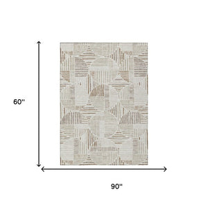 5x8 Ivory Graphite Geometric Polyester Area Rug Washable Stain Resistant Patio