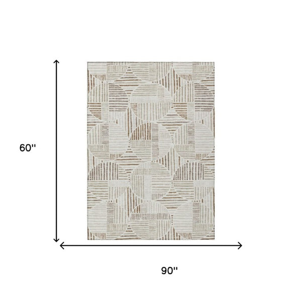 5x8 Ivory Graphite Geometric Polyester Area Rug Washable Stain Resistant Patio