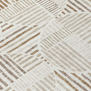 8 Ft Round Geometric Polyester Rug Washable Indoor Outdoor Ivory Graphite Pattern