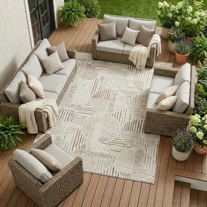 8 Ft X 10 Ft Ivory Graphite Geometric Polyester Indoor Outdoor Washable Area Rug