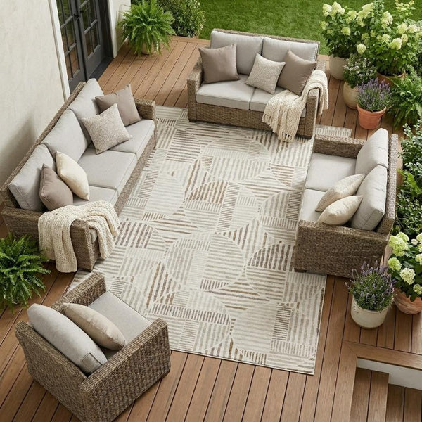 8 Ft X 10 Ft Ivory Graphite Geometric Polyester Indoor Outdoor Washable Area Rug