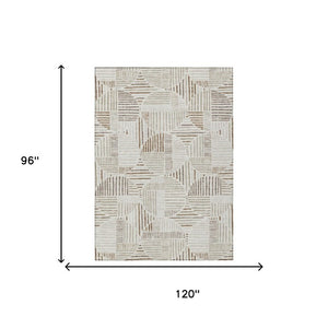 8 Ft X 10 Ft Ivory Graphite Geometric Polyester Indoor Outdoor Washable Area Rug