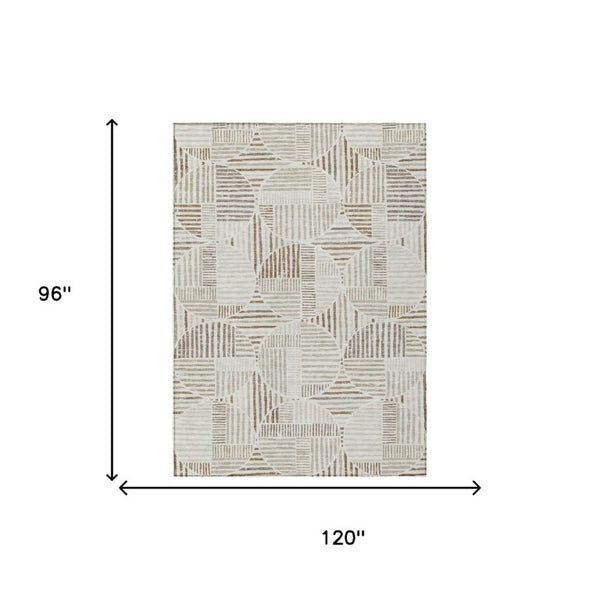 8 Ft X 10 Ft Ivory Graphite Geometric Polyester Indoor Outdoor Washable Area Rug