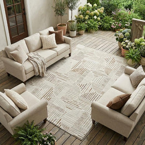 9 X 12 Ivory Graphite Geometric Polyester Area Rug Washable for Indoor Outdoor Use