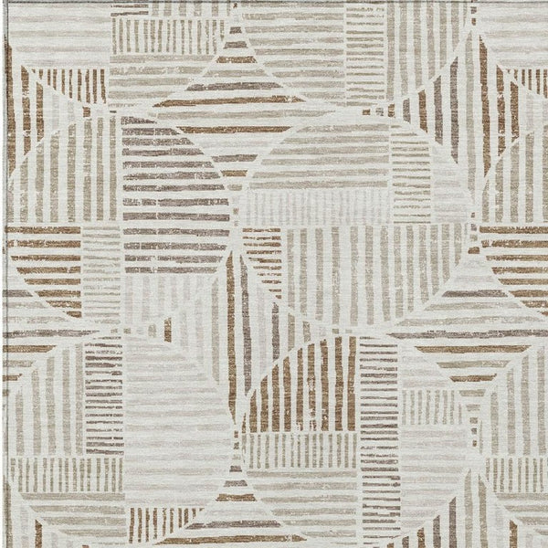 9 X 12 Ivory Graphite Geometric Polyester Area Rug Washable for Indoor Outdoor Use