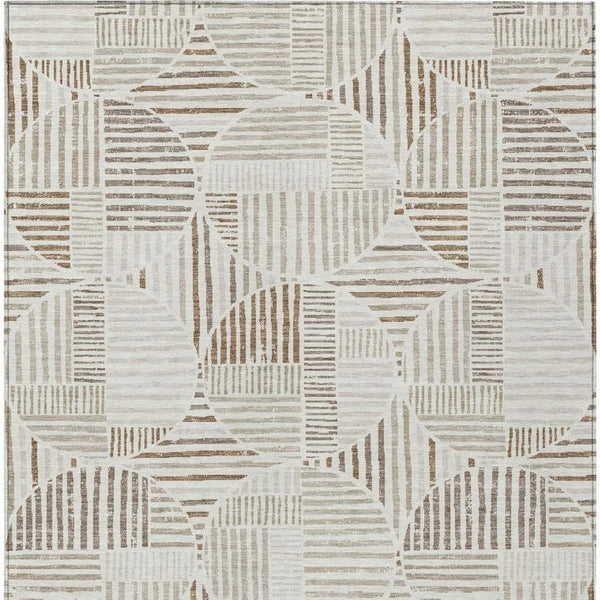 9 X 12 Ivory Graphite Geometric Polyester Area Rug Washable for Indoor Outdoor Use