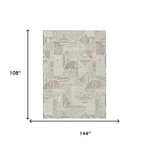 9 X 12 Ivory Graphite Geometric Polyester Area Rug Washable for Indoor Outdoor Use