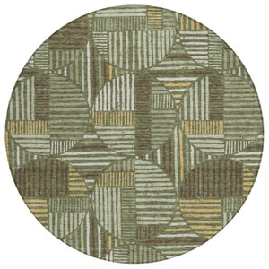 HomeRoots 8 Ft Round Geometric Polyester Rug Washable Stain Resistant Indoor Outdoor Use 737136