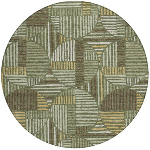 8 Ft Round Geometric Polyester Rug Washable Stain Resistant Indoor Outdoor Use