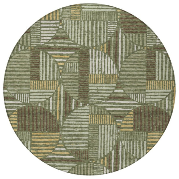 8 Ft Round Geometric Polyester Rug Washable Stain Resistant Indoor Outdoor Use