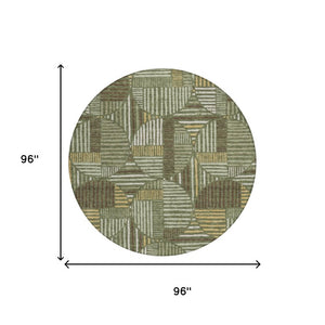 8 Ft Round Geometric Polyester Rug Washable Stain Resistant Indoor Outdoor Use