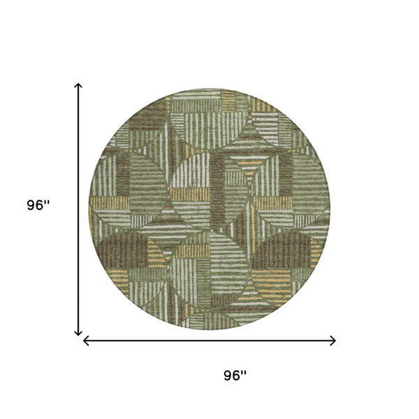 8 Ft Round Geometric Polyester Rug Washable Stain Resistant Indoor Outdoor Use