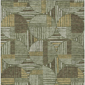 8x10 Olive Khaki Geometric Polyester Area Rug Washable Stain Resistant Indoor Outdoor