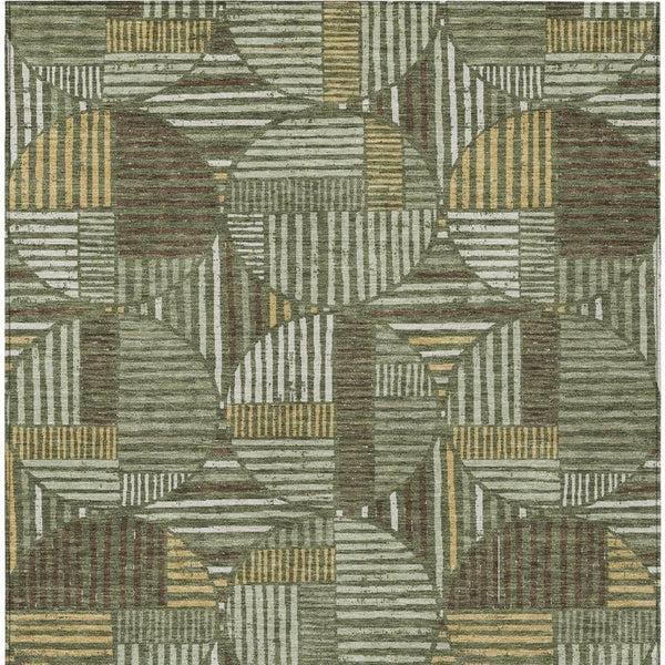 8x10 Olive Khaki Geometric Polyester Area Rug Washable Stain Resistant Indoor Outdoor