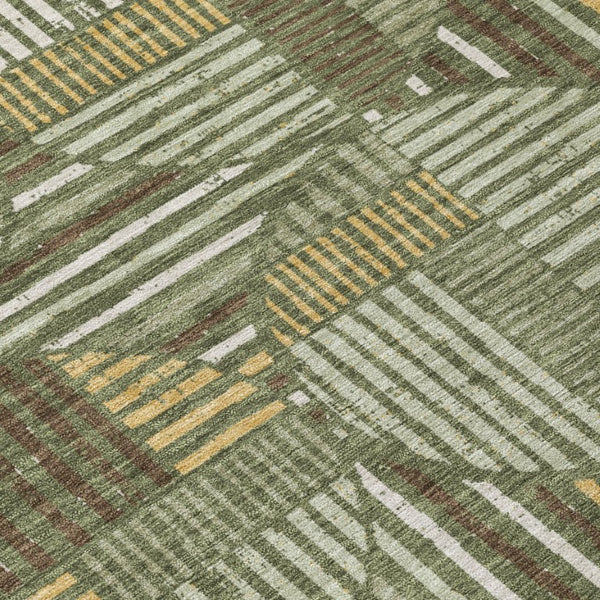 8x10 Olive Khaki Geometric Polyester Area Rug Washable Stain Resistant Indoor Outdoor