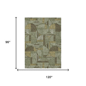 8x10 Olive Khaki Geometric Polyester Area Rug Washable Stain Resistant Indoor Outdoor
